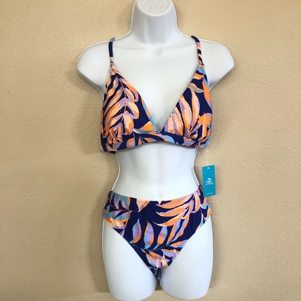 Cupshe Release Happiness Tropical Print Lace-Back Bikini Set Size XL